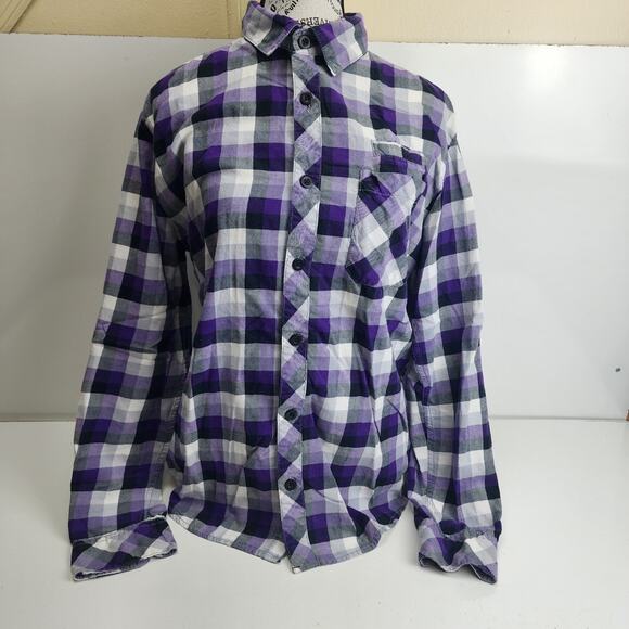 Aeropostale Purple Black White Plaid Long Sleeve Button-Up Flannel Men's Size M - Picture 1 of 6